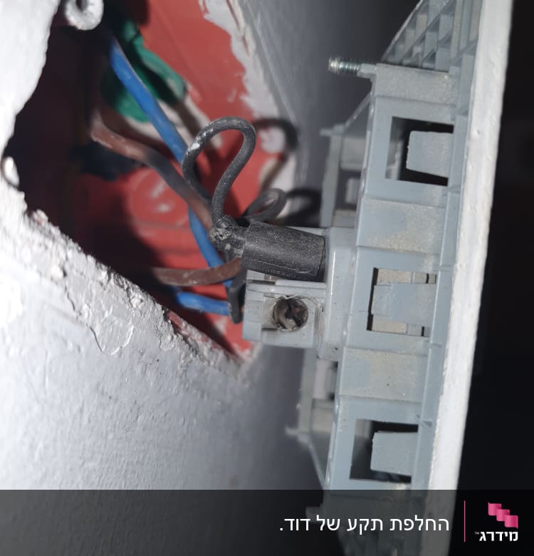 חוטי חשמל מחוברים לשקע בקיר